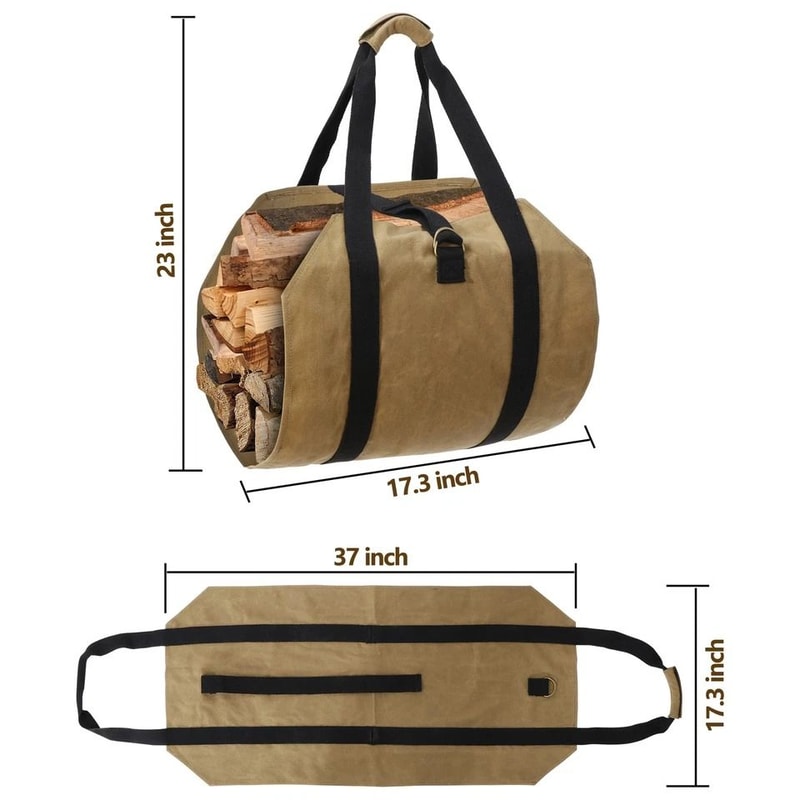 Firewood Carrier Wax Canvas Camp Logging Wood Bag For Fireplace Portable With Security Strap 1