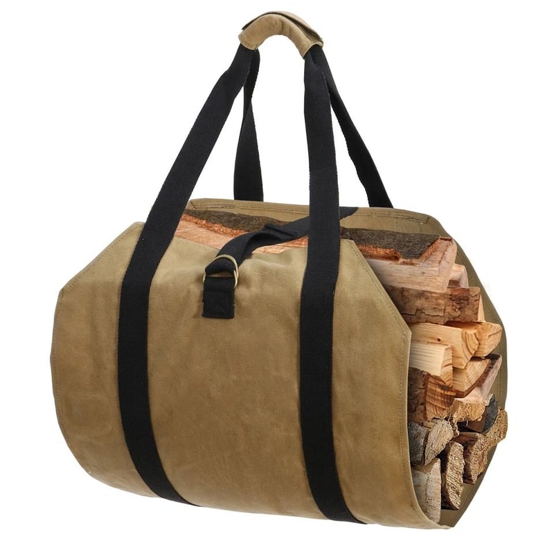 Firewood Carrier Wax Canvas Camp Logging Wood Bag For Fireplace Portable With Security Strap 3