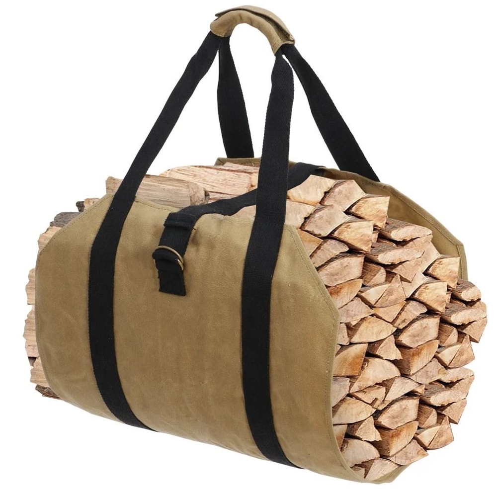 Firewood Carrier Wax Canvas Camp Logging Wood Bag For Fireplace Portable With Security Strap 5