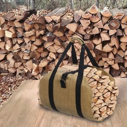 firewood carrier wax canvas, camp logging wood bag for fireplace, portable with security strap