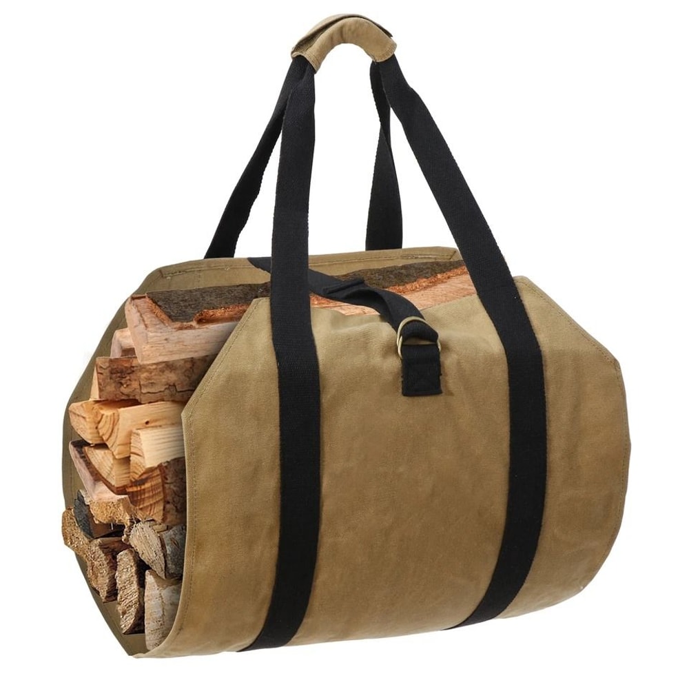 Firewood Carrier Wax Canvas Camp Logging Wood Bag For Fireplace Portable With Security Strap 8