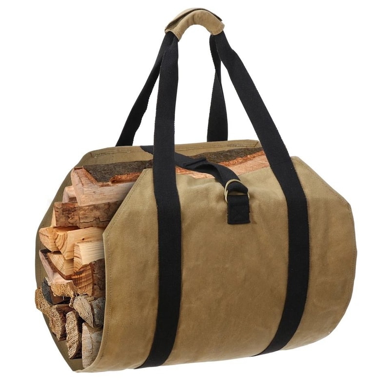 Firewood Carrier Wax Canvas Camp Logging Wood Bag For Fireplace Portable With Security Strap 8