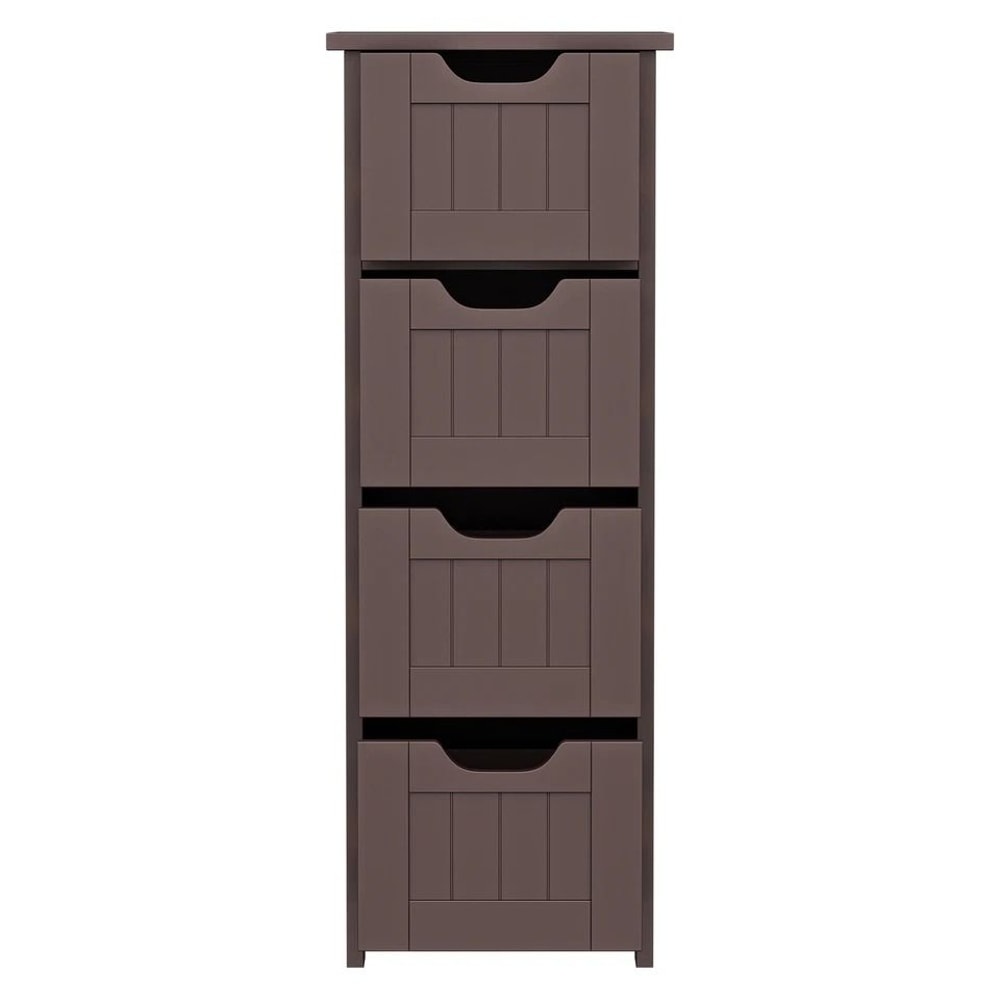 Freestanding Bathroom Floor Cabinet Brown Wood Side Organizer With 4 Spacious Drawers Durable MDF S