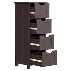 freestanding bathroom floor cabinet, brown wood side organizer with spacious drawers, durable mdf storage solution