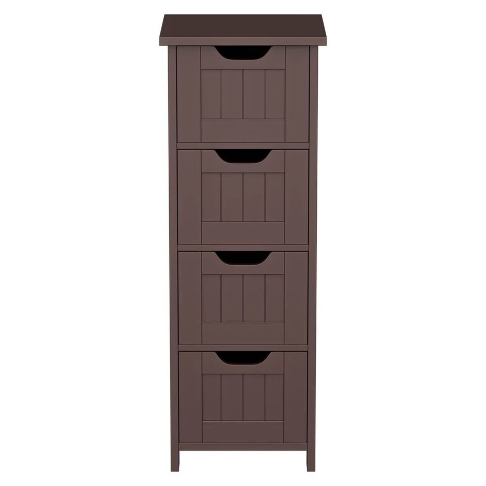 Freestanding Bathroom Floor Cabinet Brown Wood Side Organizer With 4 Spacious Drawers Durable MDF S