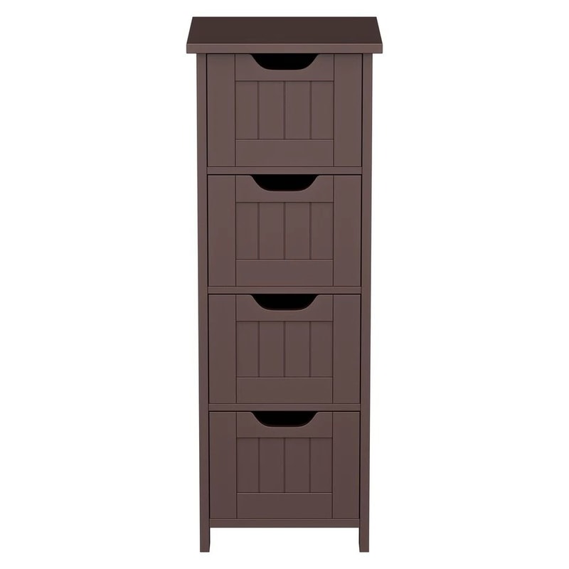 Freestanding Bathroom Floor Cabinet Brown Wood Side Organizer With 4 Spacious Drawers Durable MDF S