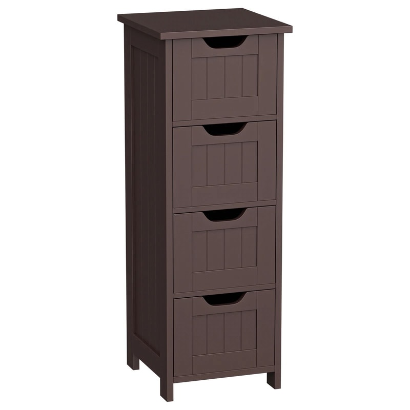 Freestanding Bathroom Floor Cabinet Brown Wood Side Organizer With 4 Spacious Drawers Durable MDF S