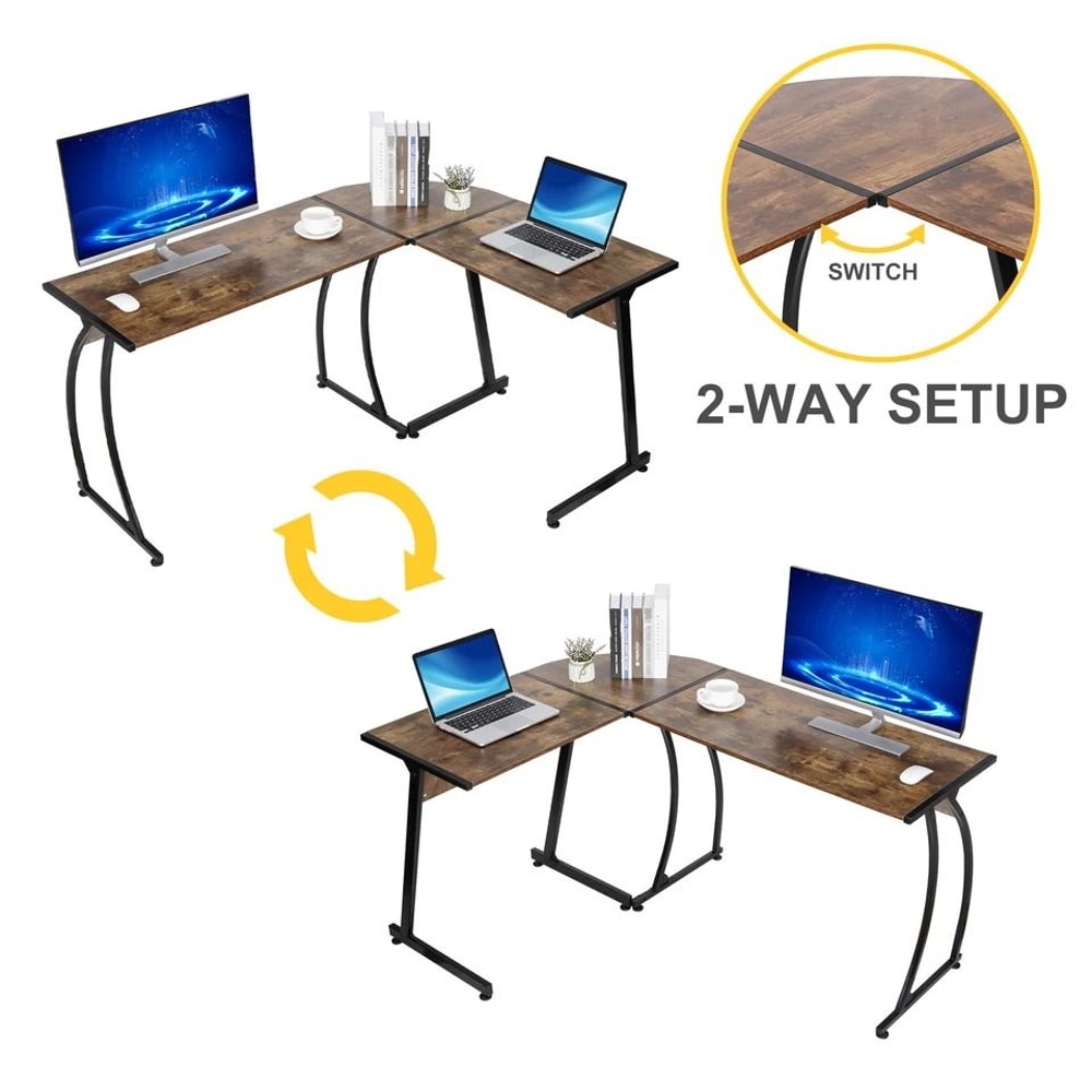 Brown L Shaped Desk Corner Computer Desk PC Laptop Table Spacious Workstation For Home Office 2