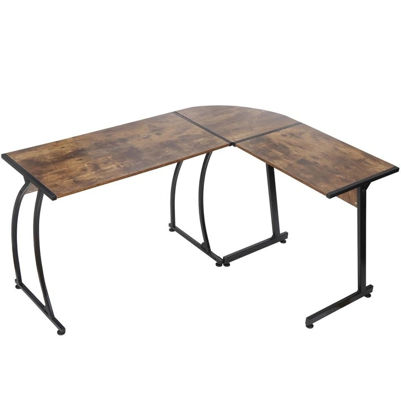 Brown L Shaped Desk Corner Computer Desk PC Laptop Table Spacious Workstation For Home Office 3