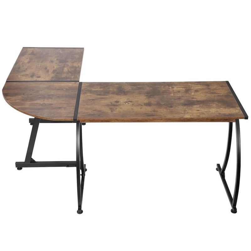 Brown L Shaped Desk Corner Computer Desk PC Laptop Table Spacious Workstation For Home Office 4