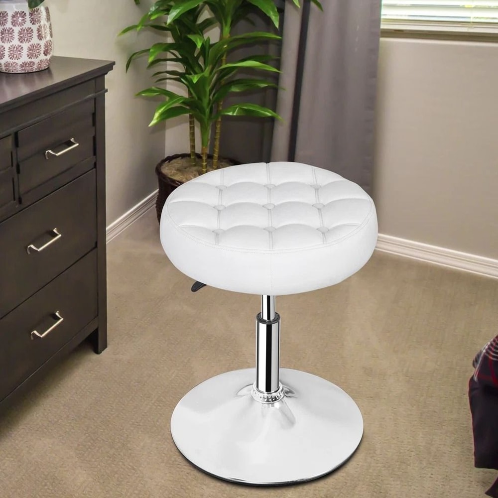 Adjustable Swivel Vanity Stool Chair Round Ottoman For Bedroom Comfortable PU Leather 0