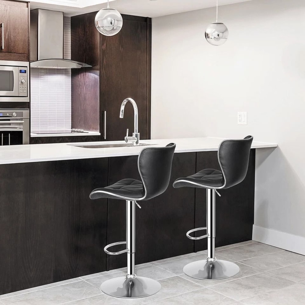PU Leather Swivel Bar Stools Adjustable Shell Back Counter Height Comfortable HighQuality Steel Foo 5
