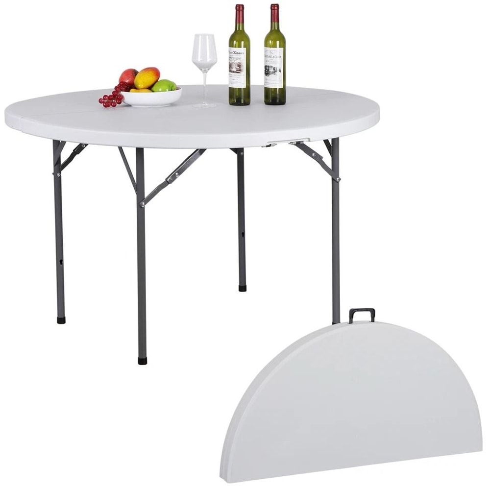 White Round Foldable Table Portable With Carry Handle Easy Storage For Travel 0