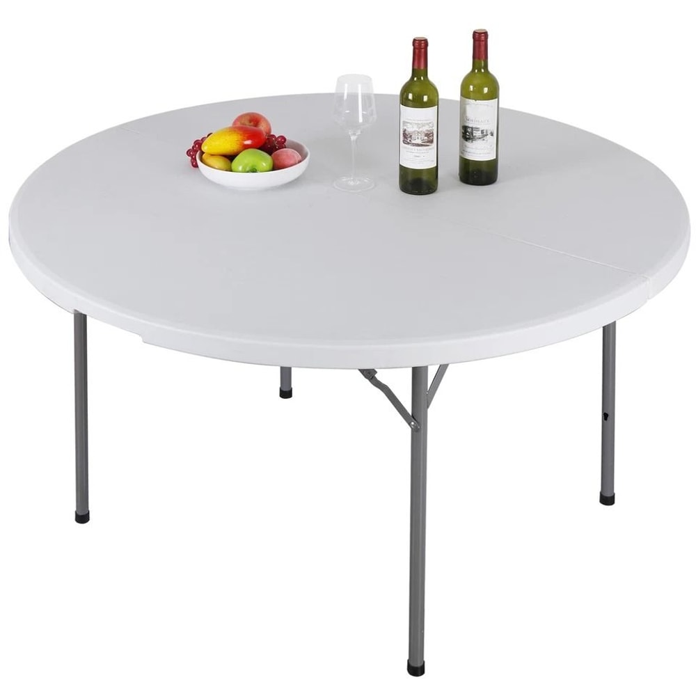 White Round Foldable Table Portable With Carry Handle Easy Storage For Travel 1
