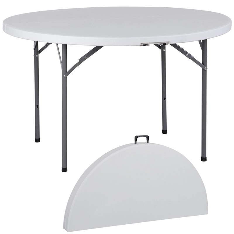 White Round Foldable Table Portable With Carry Handle Easy Storage For Travel 8