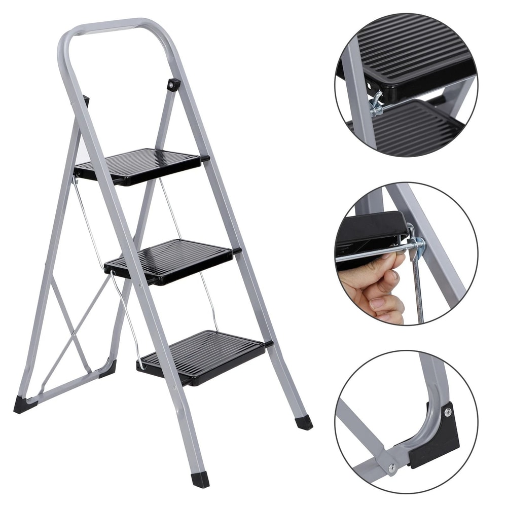 Folding Ladder With NonSlip Steps Safety Tread Heavy Duty SpaceSaving For Kitchen Home Use 0