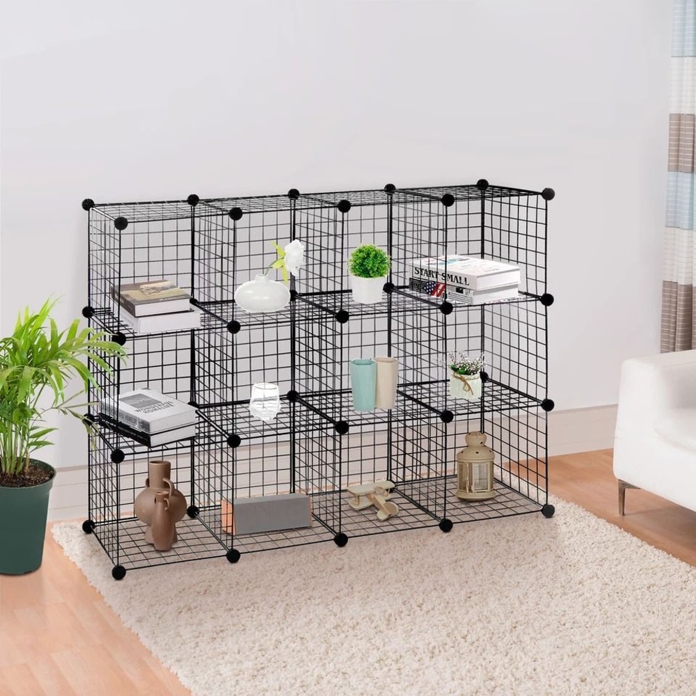DIY Wire Storage Cubes Organizer MultiFunctional Shelves Wardrobe Bookcase For Home Office 4