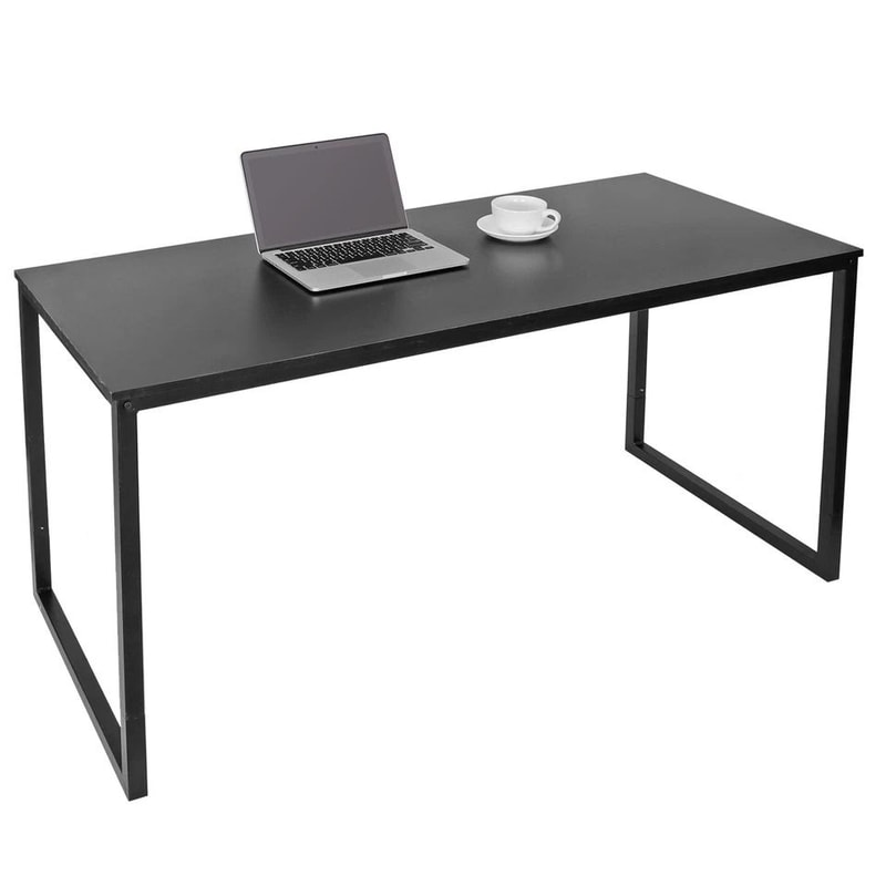 Black Home Office Desk Writing Desk With Steel Frame Espresso Studio Computer Desk Large Work Space 1