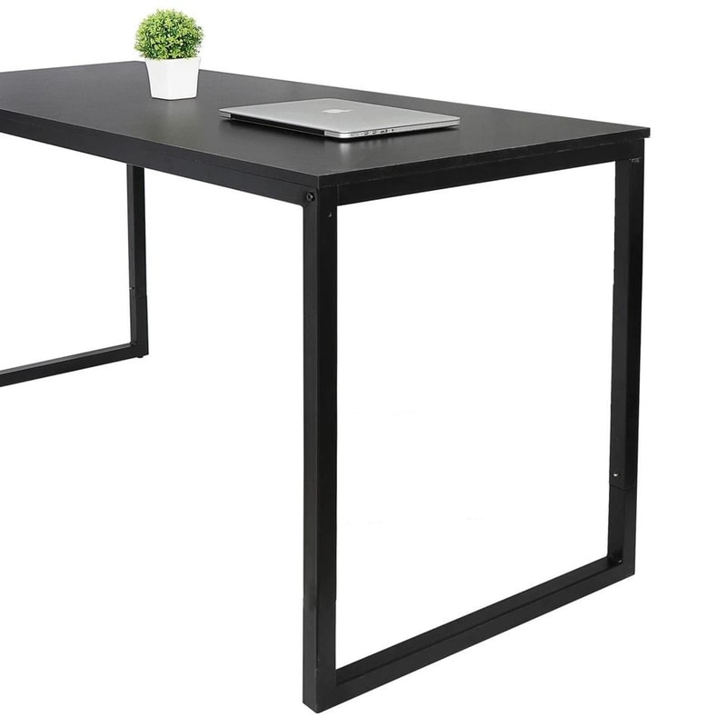 Black Home Office Desk Writing Desk With Steel Frame Espresso Studio Computer Desk Large Work Space 2