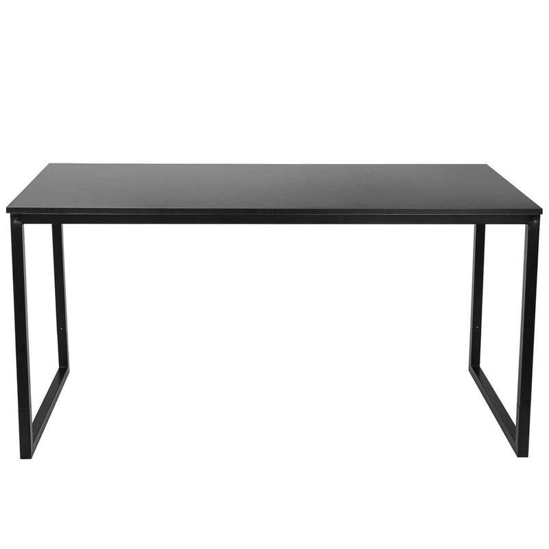 Black Home Office Desk Writing Desk With Steel Frame Espresso Studio Computer Desk Large Work Space 5
