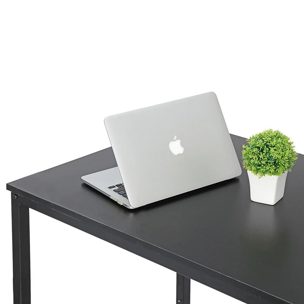 Black Home Office Desk Writing Desk With Steel Frame Espresso Studio Computer Desk Large Work Space 6