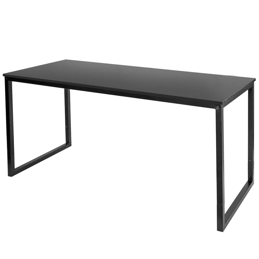 Black Home Office Desk Writing Desk With Steel Frame Espresso Studio Computer Desk Large Work Space 7