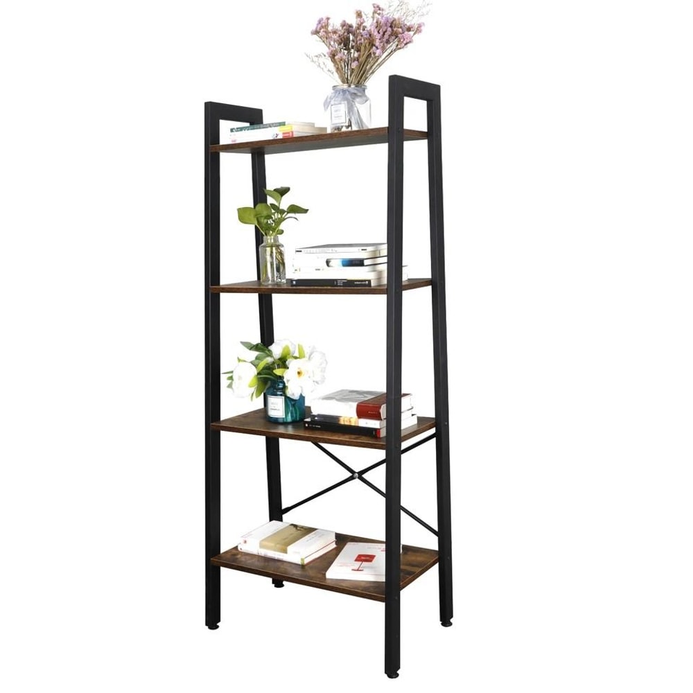 Vintage Ladder Shelf Tier Rustic Storage Stand Leaning Bookcase For Books Plants Bathroom Storage 1