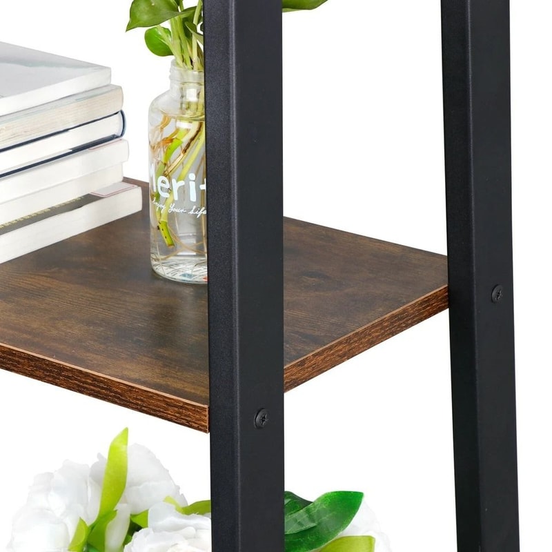Vintage Ladder Shelf Tier Rustic Storage Stand Leaning Bookcase For Books Plants Bathroom Storage 6