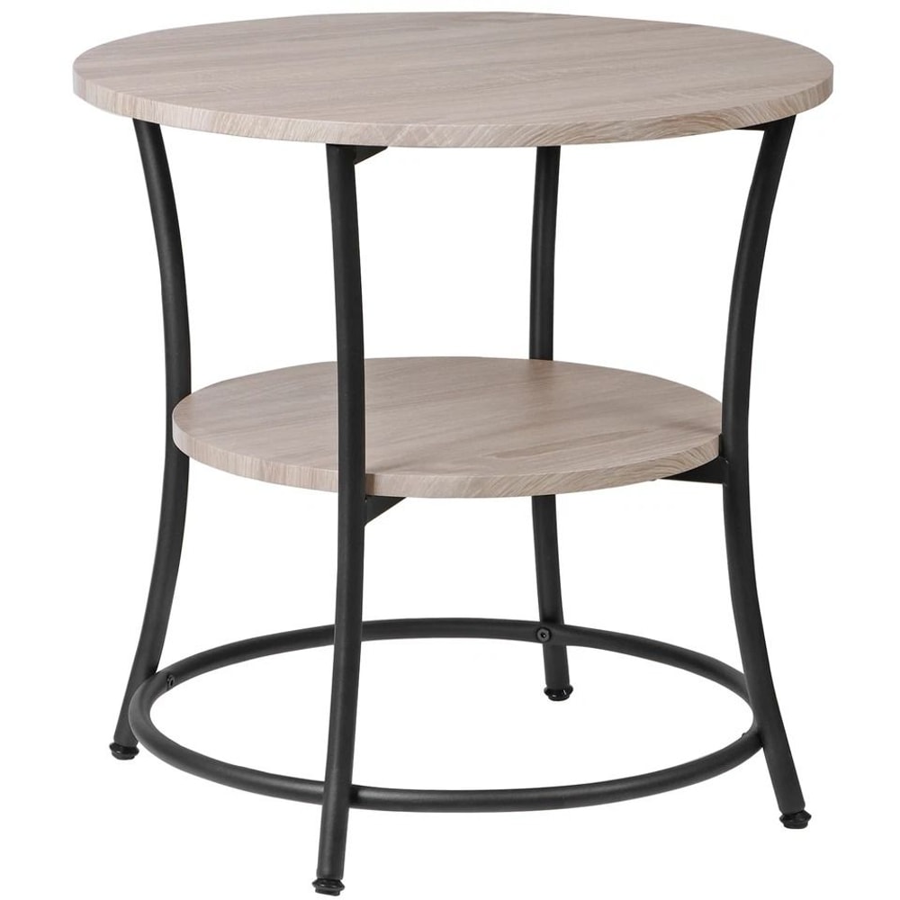 Industrial Round Side Table Retro End Table With Storage Stable MDF Metal Frame For Living Room Bed 7