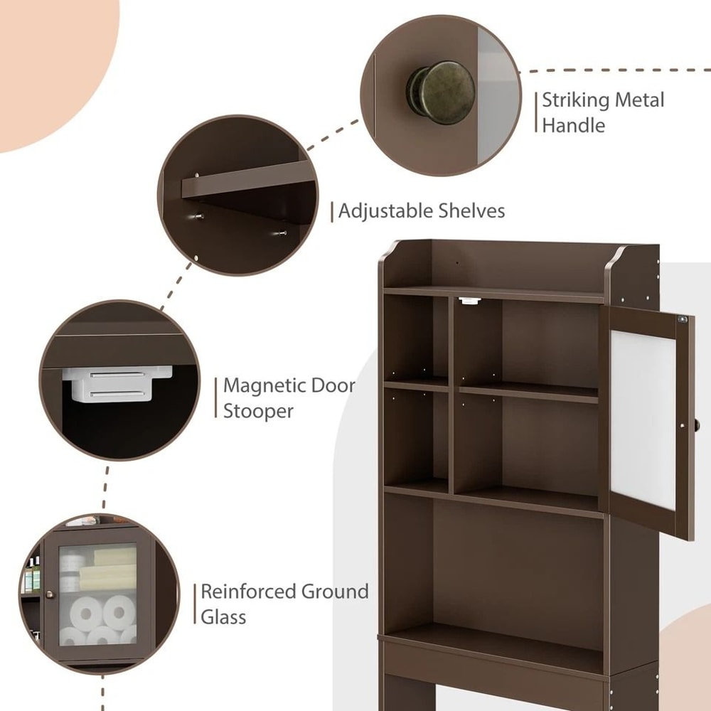 Wood Bathroom Floor Cabinet Over Toilet Space Saver Storage Shelf Rack Brown Adjustable Shelves 1