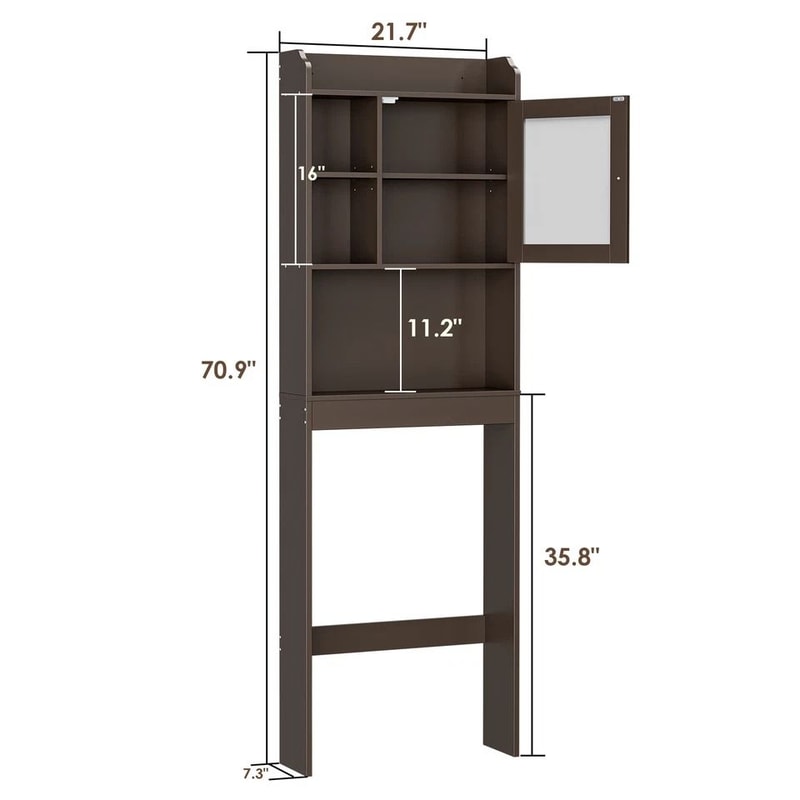 Wood Bathroom Floor Cabinet Over Toilet Space Saver Storage Shelf Rack Brown Adjustable Shelves 7