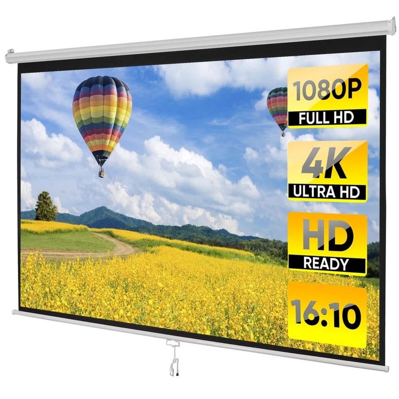 White Portable Projector Screen HD Home Theater Movie Viewing Easy Wall Or Ceiling Mount 1