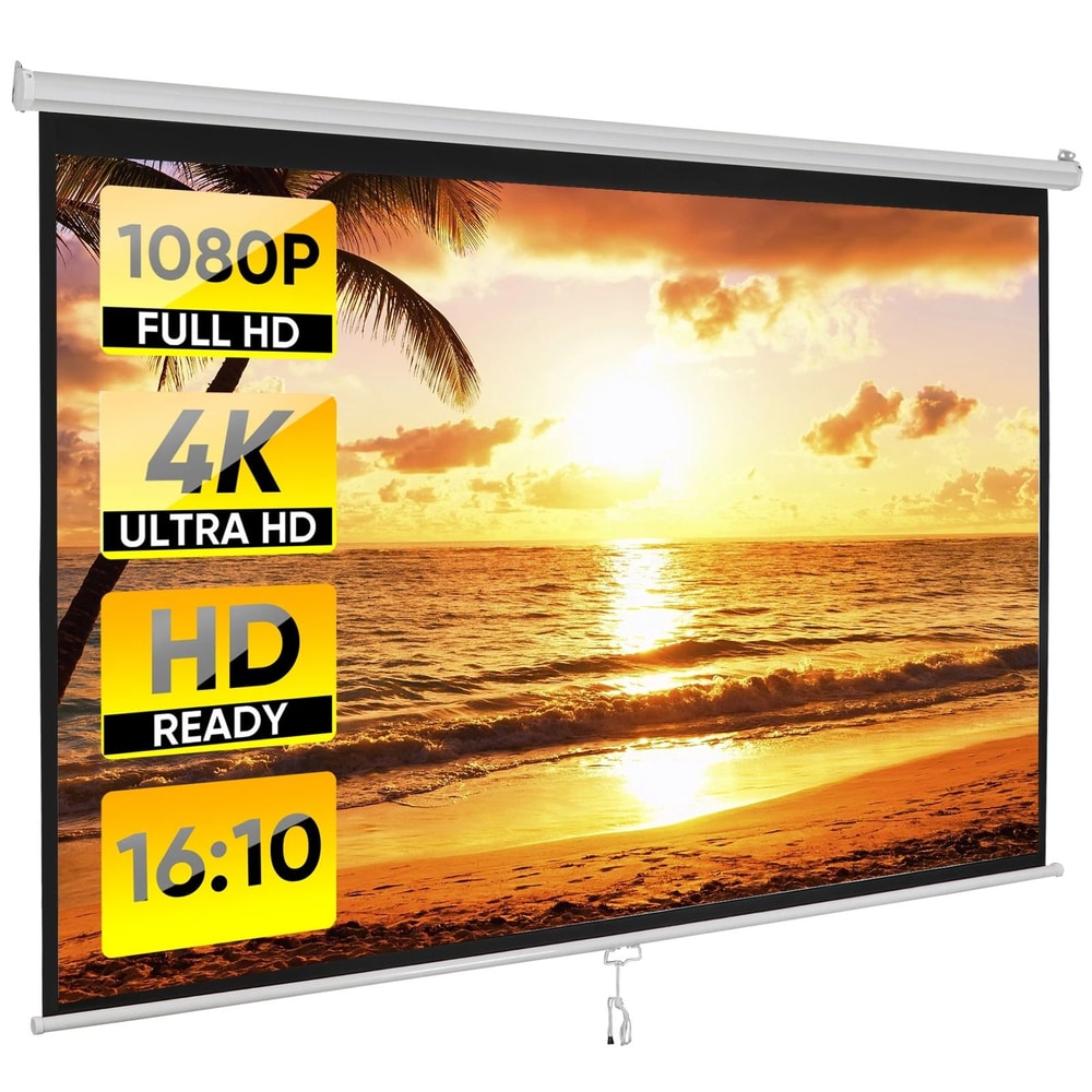 White Portable Projector Screen HD Home Theater Movie Viewing Easy Wall Or Ceiling Mount 8