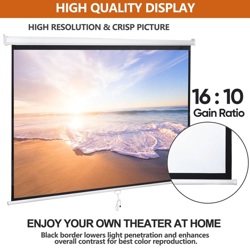 White Portable Projector Screen HD Home Theater Movie Viewing Easy Wall Or Ceiling Mount 9