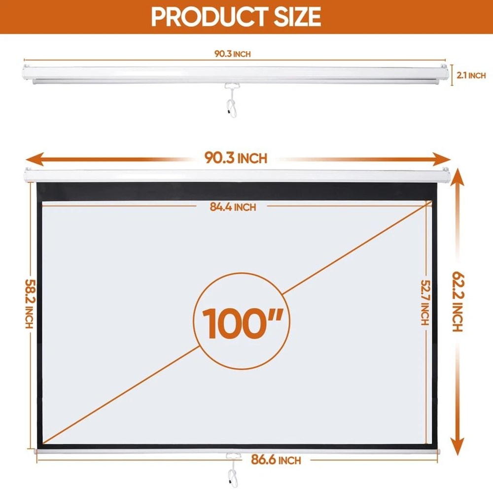 White Portable Projector Screen HD Home Theater Movie Viewing Easy Wall Or Ceiling Mount 2