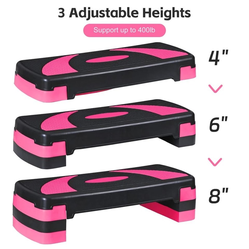 Adjustable Exercise Stepper Fitness Aerobic Step With Pink Risers AntiSlip Platform For Cardio And
