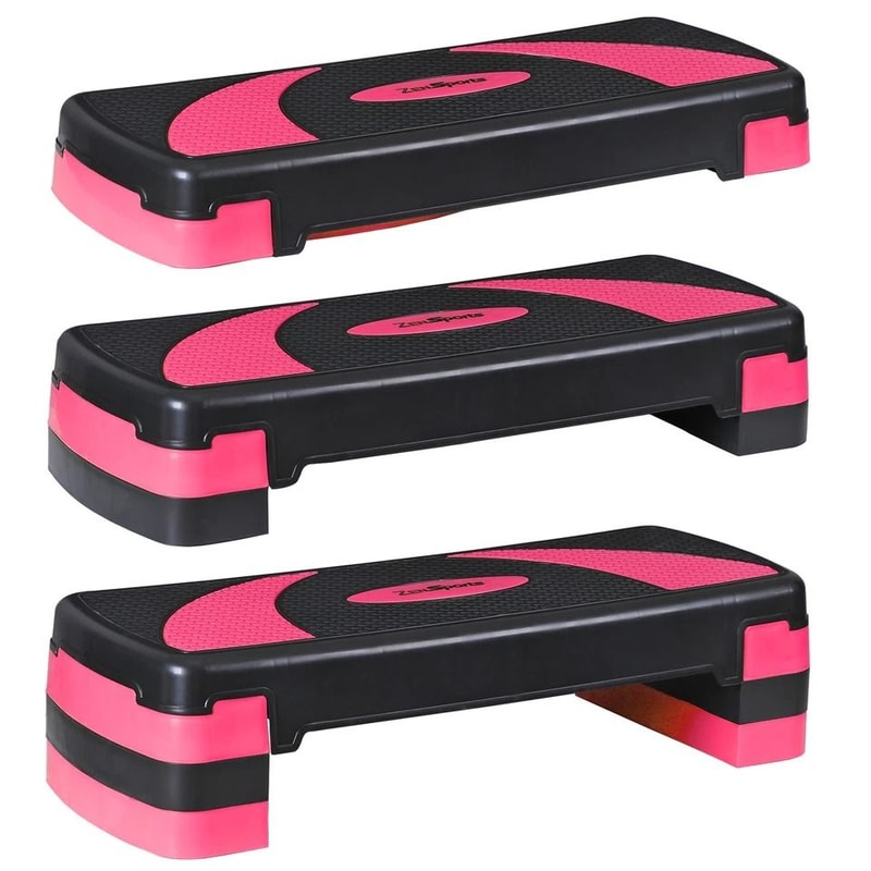 Adjustable Exercise Stepper Fitness Aerobic Step With Pink Risers AntiSlip Platform For Cardio And