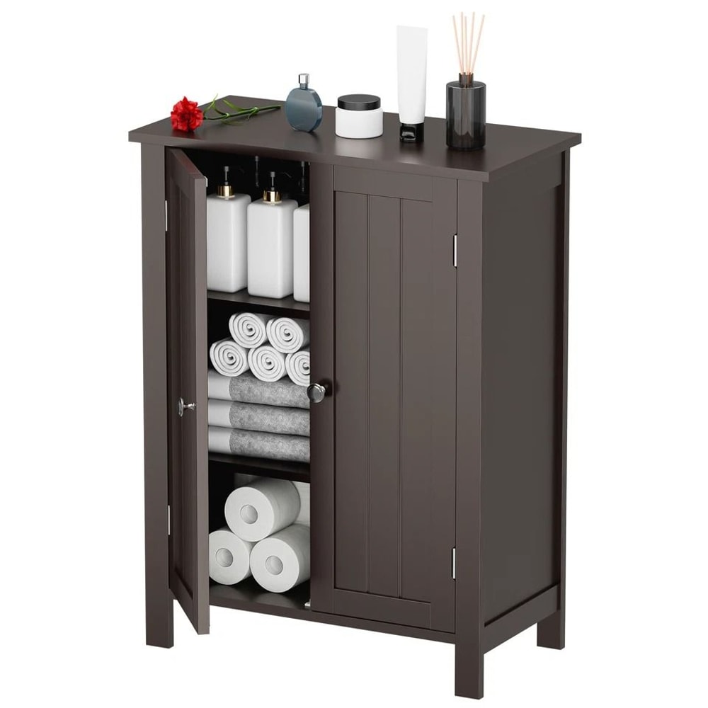 Wooden Storage Cabinet For Bathroom And Kitchen Grey MDF Cupboard With Doors Large Storage Easy Ass 0