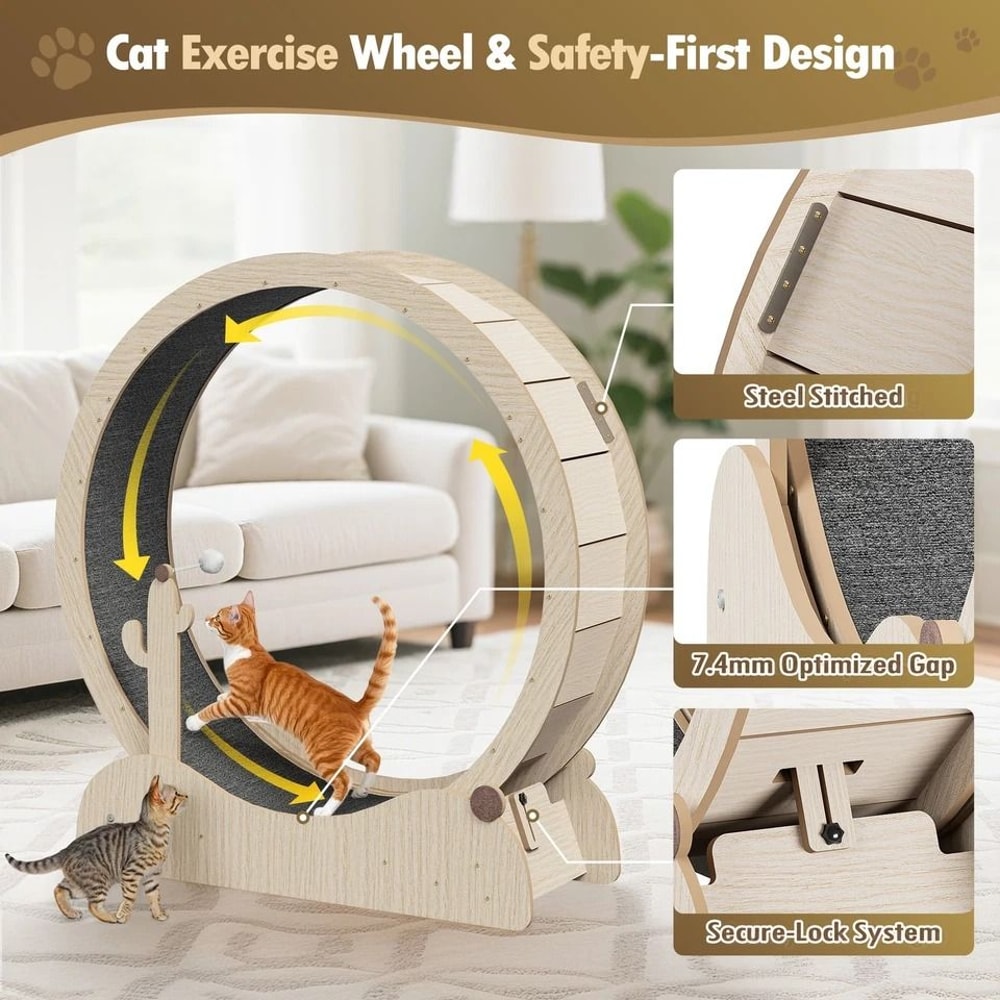 Wooden Cat Treadmill Exercise Wheel Large Cat Wheel For Indoor Use Stable Quiet And Safe For Cats 3