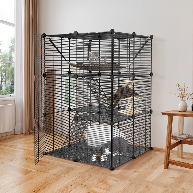 Spacious Cat Cage Enclosure DIY Playpen With Metal Wire Design Detachable Versatile Pet Crate For 9