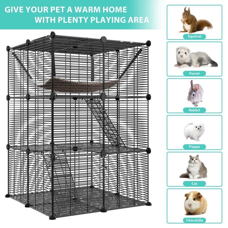 Spacious Cat Cage Enclosure DIY Playpen With Metal Wire Design Detachable Versatile Pet Crate For 2