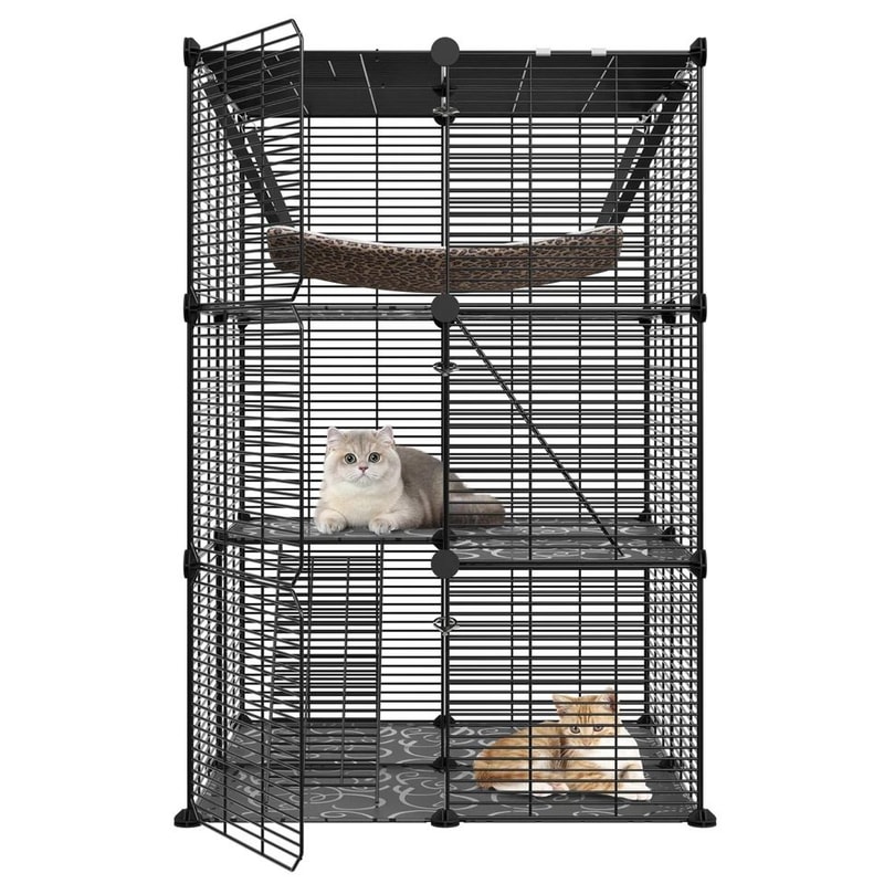 Spacious Cat Cage Enclosure DIY Playpen With Metal Wire Design Detachable Versatile Pet Crate For 5
