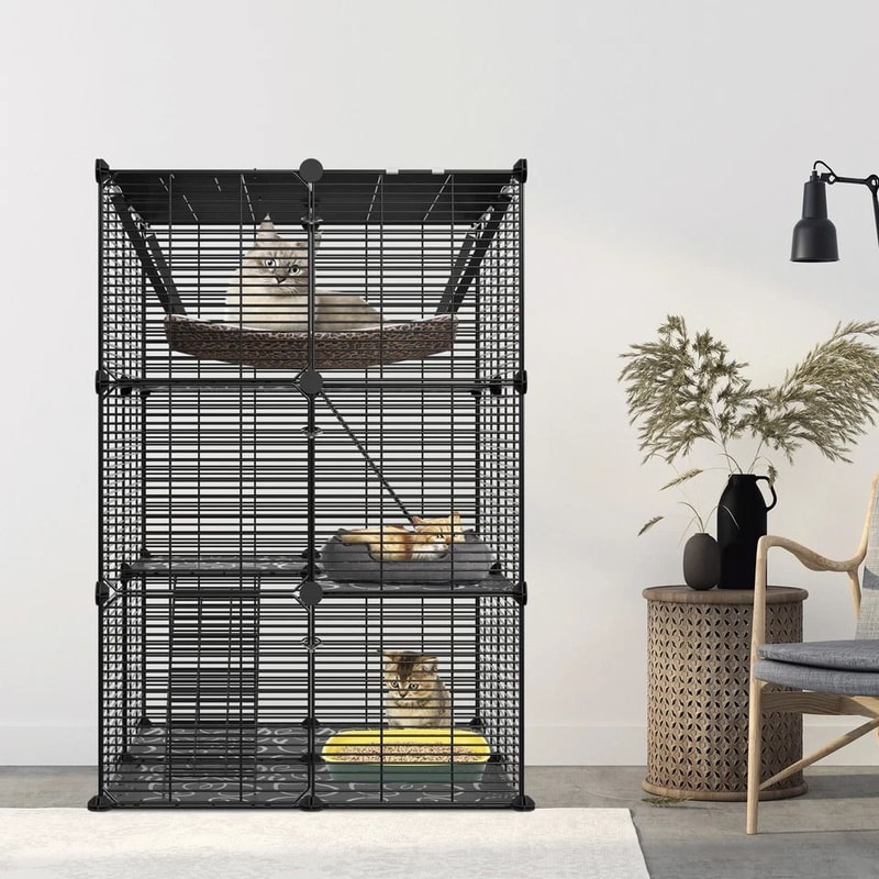 Spacious Cat Cage Enclosure DIY Playpen With Metal Wire Design Detachable Versatile Pet Crate For 6