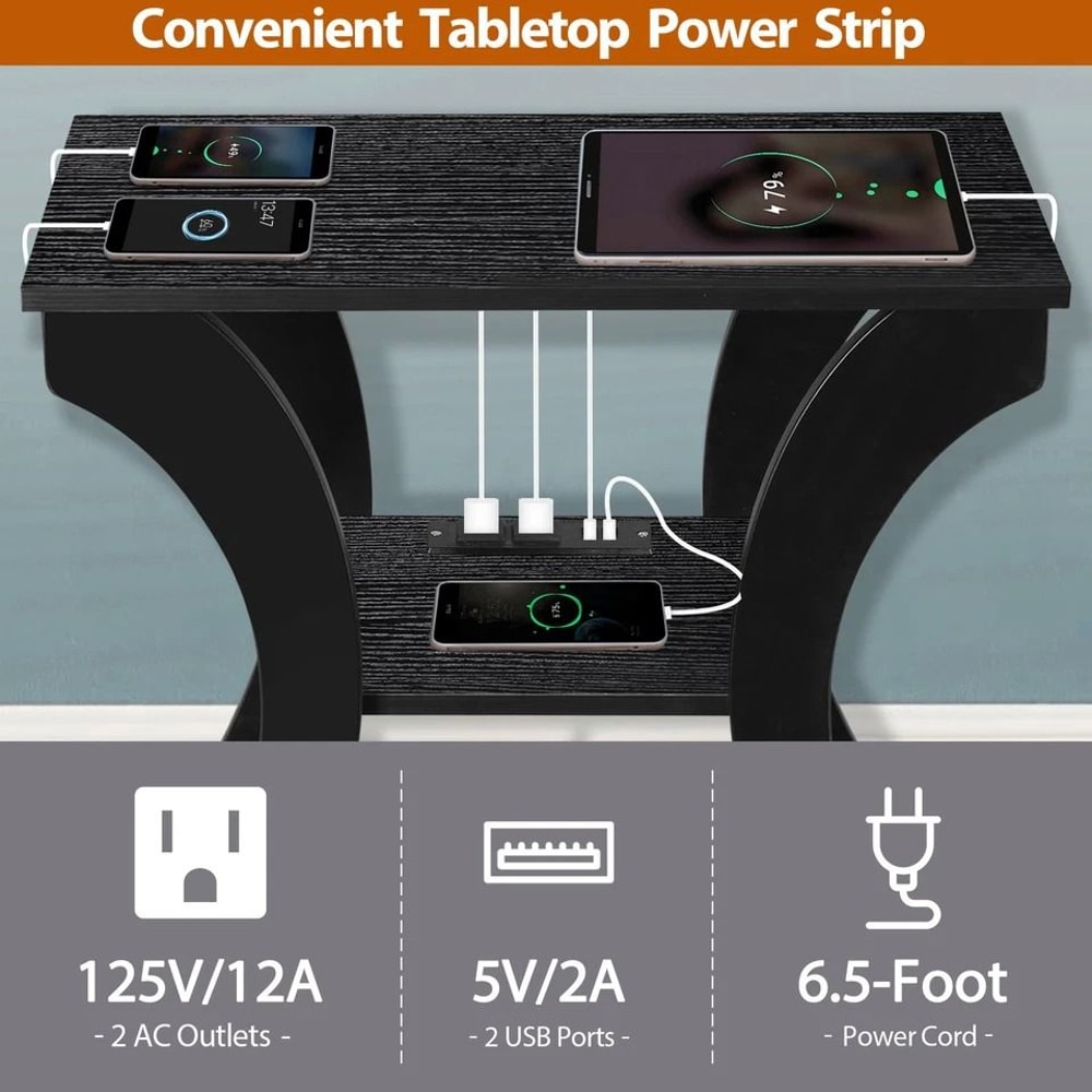 Side Table With USB Ports And Outlets Layer End Table Storage Modern Bedside Table With Charging St 3