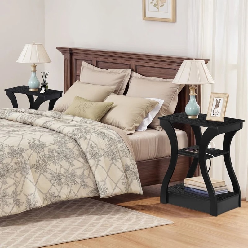 Side Table With USB Ports And Outlets Layer End Table Storage Modern Bedside Table With Charging St 6