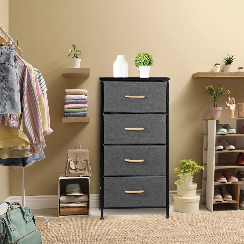 Fabric Chest Of Drawers Freestanding Storage Cabinet Metal Frame Gray Storage Solution For Home Org