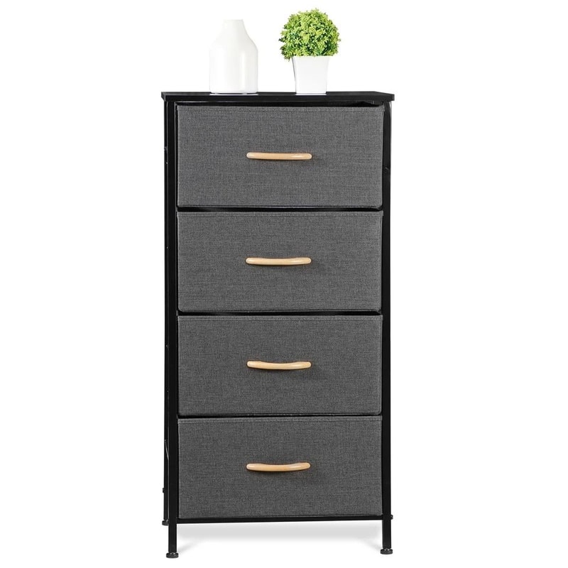 Fabric Chest Of Drawers Freestanding Storage Cabinet Metal Frame Gray Storage Solution For Home Org