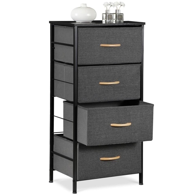 Fabric Chest Of Drawers Freestanding Storage Cabinet Metal Frame Gray Storage Solution For Home Org