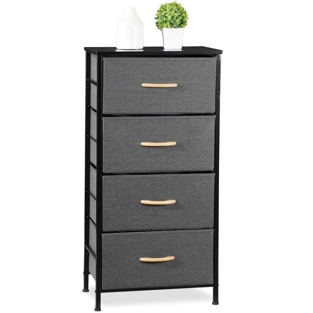 Fabric Chest Of Drawers Freestanding Storage Cabinet Metal Frame Gray Storage Solution For Home Org