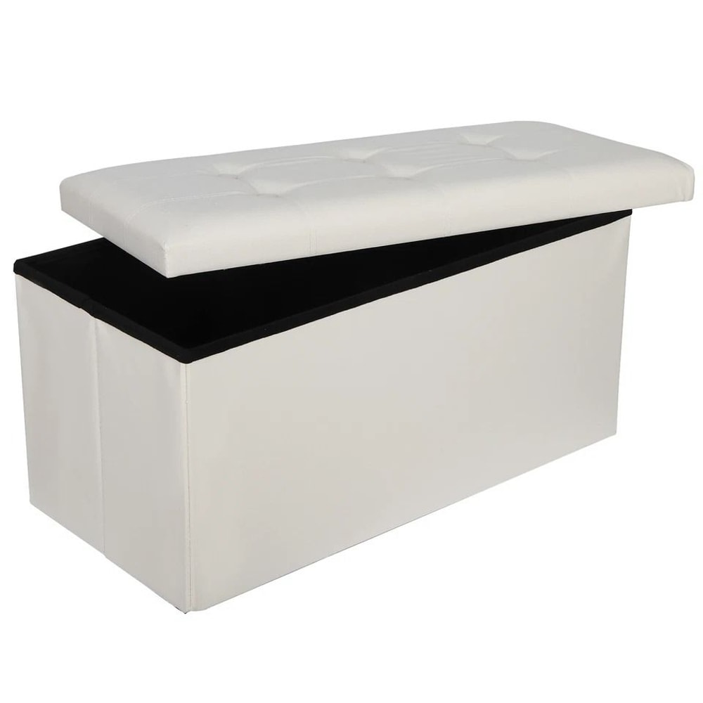 White Storage Bench Folding Storage Ottoman With Leather Cover Seat Practical Storage For Bedroom L 0